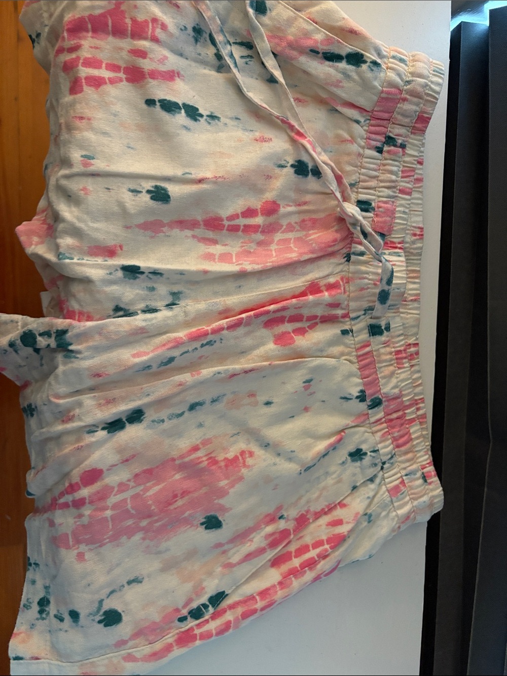 Old Navy Cream Shorts with Pink & Teal Tie-Dye